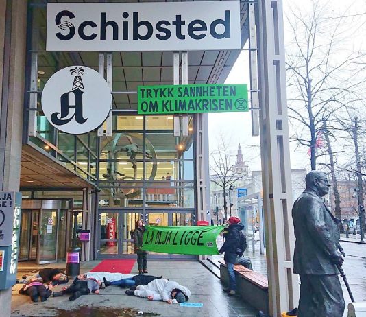 Extinction Rebellion aksjonerte mot Schibsted og krevde stans av Equinor-annonseringen