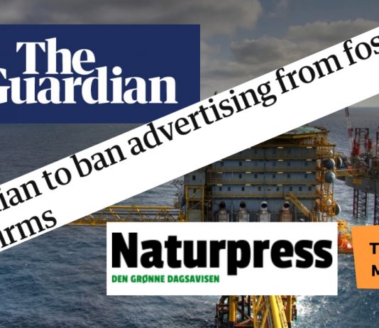 The Guardian forbyr annonsering for olje- og gasselskaper (Naturpress og Transit magasin følger opp)