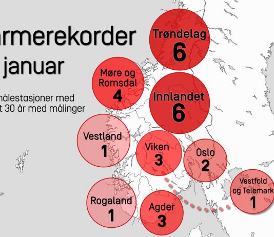 Ni fylker hadde rekordvarm januar