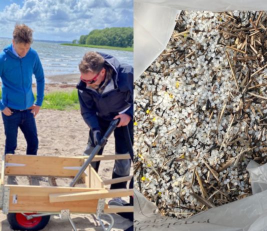 13,2 tonn plastpellets gikk på sjøen i 2020. Nå er 4,4 tonn plukket opp.
