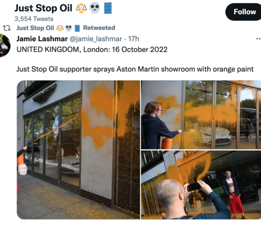 Just Stop Oil svarte med å spraye ned Aston Martin butikk