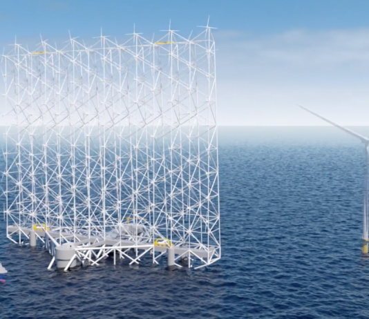 Denne vindveggen femdobler arealeffektiviteten på havvind – men vil fuglene klare å unngå den?