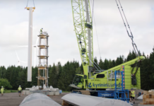 Installerte verdens høyeste vindturbin laget av tre Vindturbin. Skara i Sverige. Modvion.