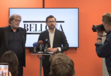 Bellona unngikk konkurs: “Dette skal aldri skje igjen” Frederic Hauge og Sveinung Rotevatn på tirsdagens pressekonferanse. Foto: Skjermdump.