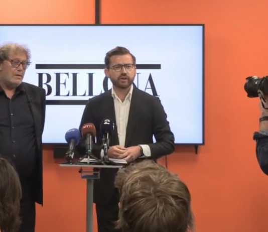 Bellona unngikk konkurs: “Dette skal aldri skje igjen” Frederic Hauge og Sveinung Rotevatn på tirsdagens pressekonferanse. Foto: Skjermdump.