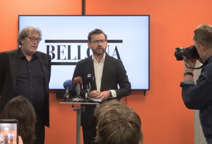Frederic Hauge og Sveinung Rotevatn på tirsdagens pressekonferanse. Foto: Skjermdump.